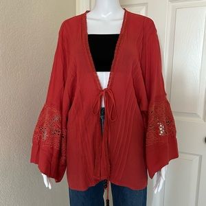 Miss Me Orange Tie Front Bell Sleeve Relaxed fit oversized Kimono S/M